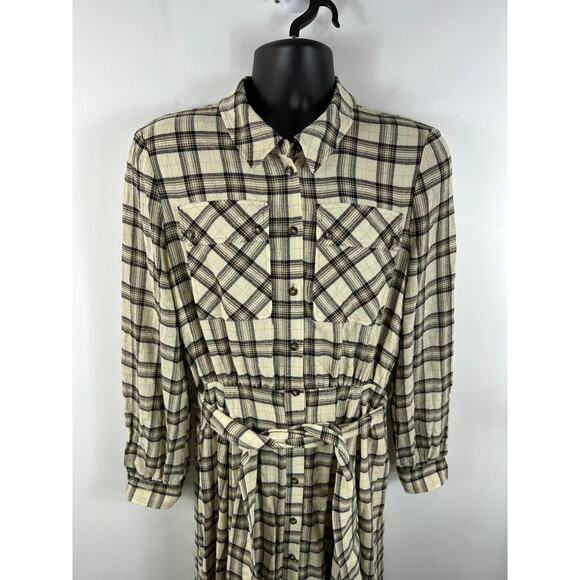 Sezane Lauretta Cream Casablanca Plaid Wool Blend Flannel Maxi Dress Size 42/10 - Picture 8 of 16